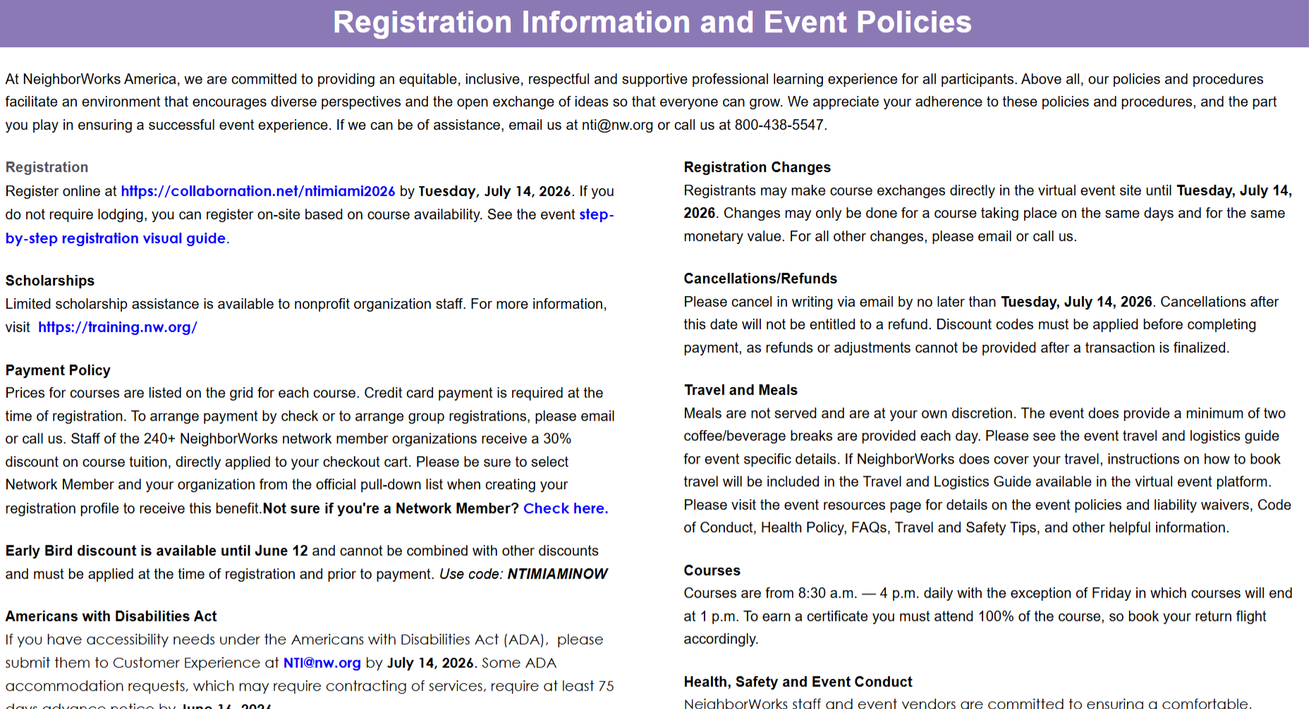 Registration Information and Event Policies